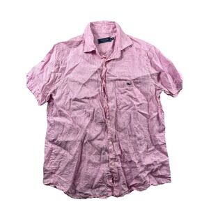 Vineyard Vines Shirt 100% Linen Short Sleeve Button Up Pink Striped Men's Medium